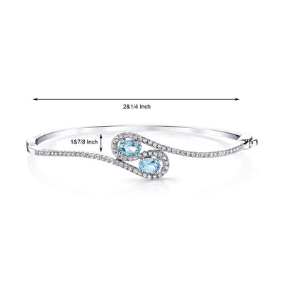 Swiss Blue Topaz Infinity Bangle Bracelet Sterling Silver Oval Shape 1 Carats