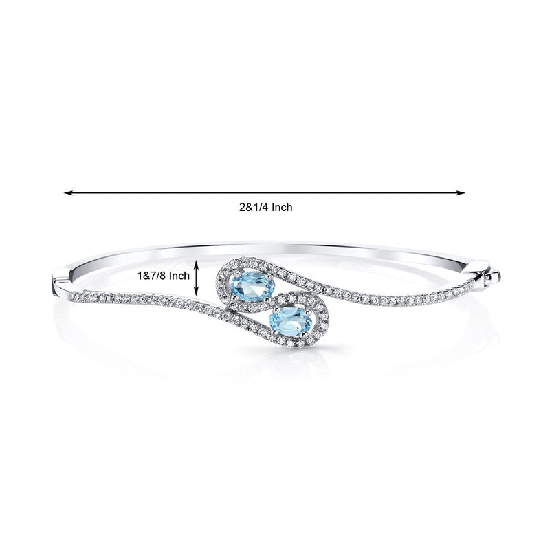 Swiss Blue Topaz Infinity Bangle Bracelet Sterling Silver Oval Shape 1 Carats
