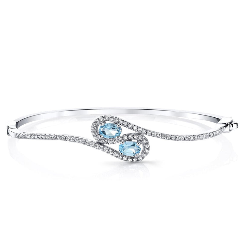 Swiss Blue Topaz Infinity Bangle Bracelet Sterling Silver Oval Shape 1 Carats