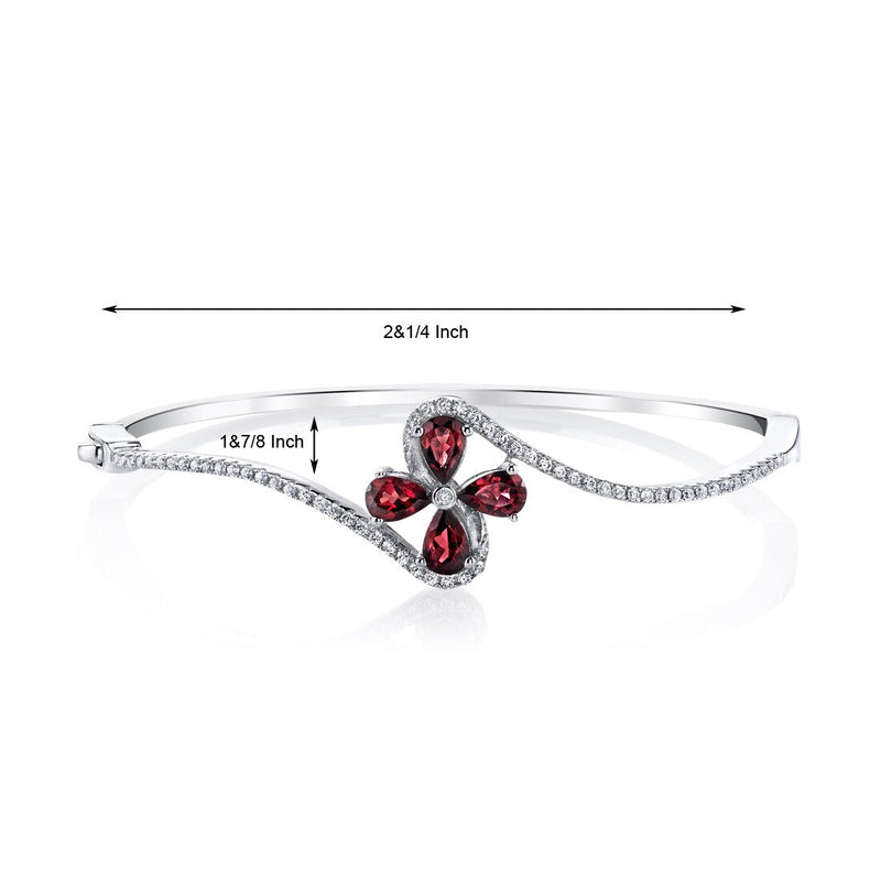Garnet Petal Bangle Bracelet Sterling Silver Tear Drop 2 Carats