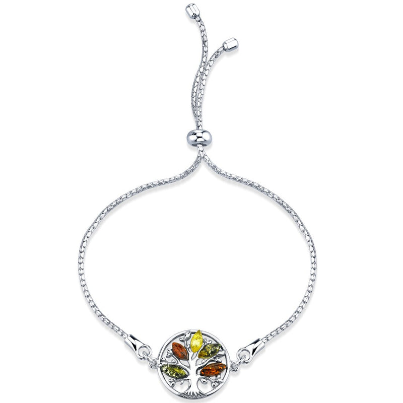 Baltic Amber Tree Of Life Sterling Silver Bolo Adjustable Bracelet