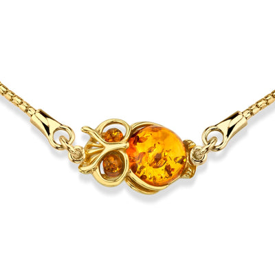 Baltic Amber Owl Gold-Tone Sterling Silver Bolo Adjustable Bracelet