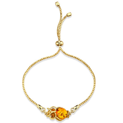 Baltic Amber Owl Gold-Tone Sterling Silver Bolo Adjustable Bracelet