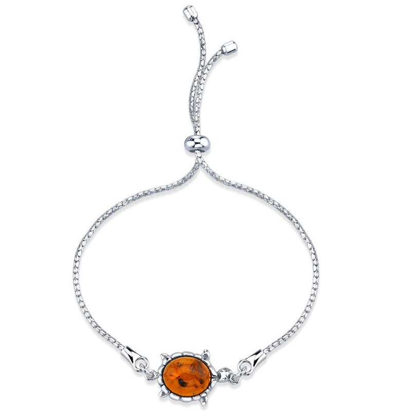 Baltic Amber Turtle Sterling Silver Bolo Adjustable Bracelet