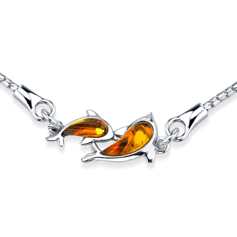 Baltic Amber Dolphin Sterling Silver Adjustable Friendship Bracelet