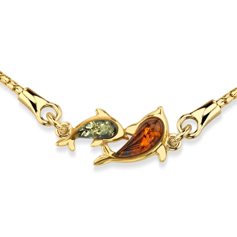 Baltic Amber Dolphin Gold-Tone Sterling Silver Bolo Adjustable Bracelet