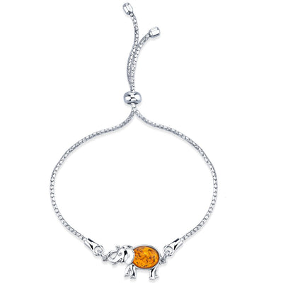 Baltic Amber Sterling Silver Elephant Adjustable Friendship Bracelet