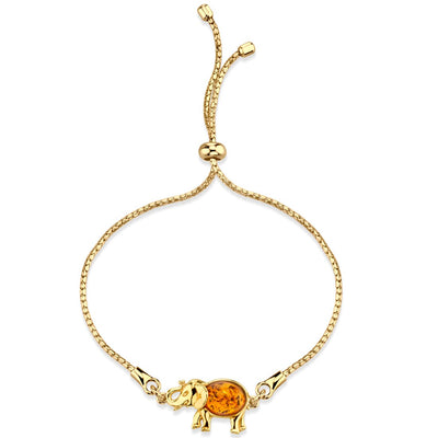 Baltic Amber Gold-Tone Sterling Silver Elephant Bolo Adjustable Bracelet