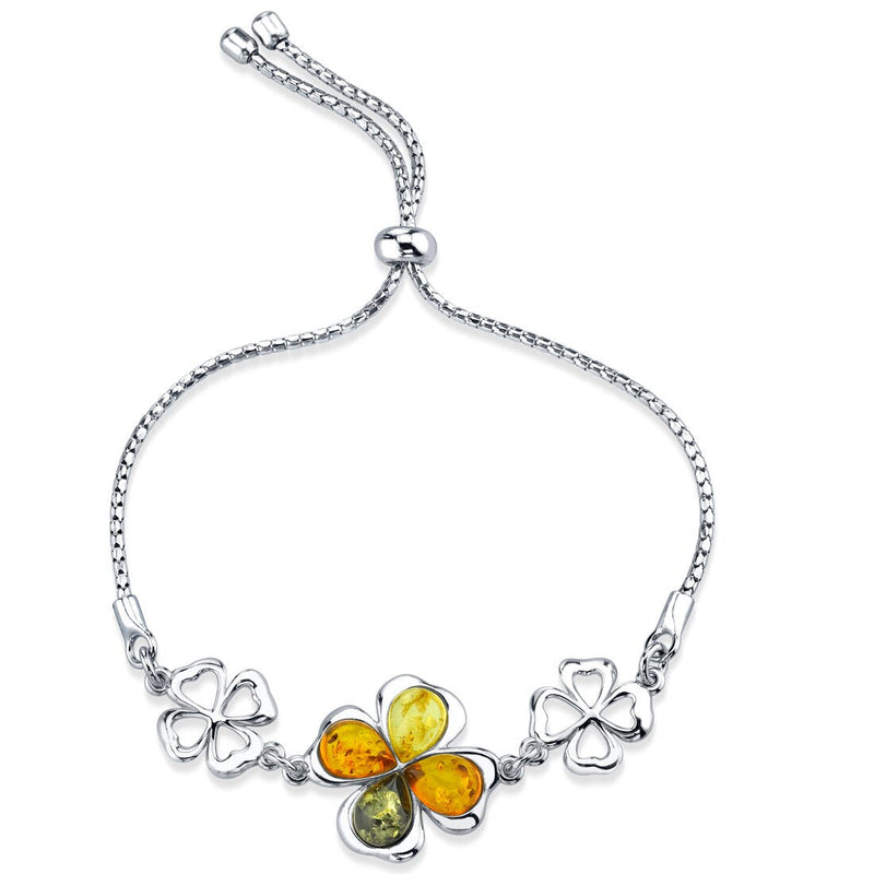 Baltic Amber Shamrock Sterling Silver Adjustable Friendship Bracelet