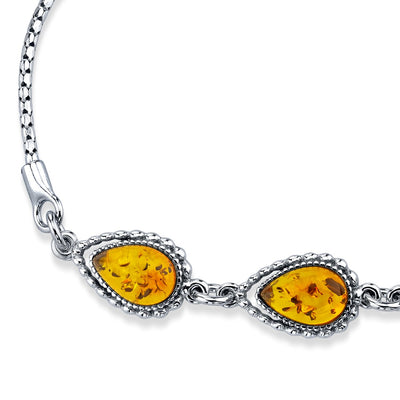 Baltic Amber Sterling Silver 3-Stone Adjustable Friendship Bracelet