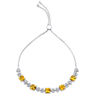 Cushion Cut Citrine Adjustable Bracelet Sterling Silver 4 Carats