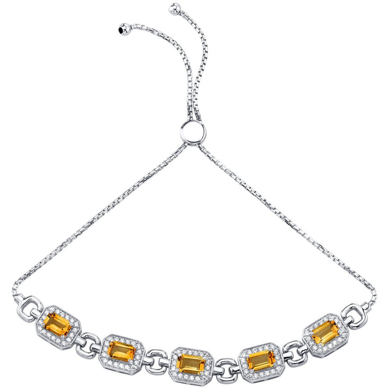 Citrine Adjustable Friendship Bracelet Sterling Silver 2.50 Carats Emerald Cut