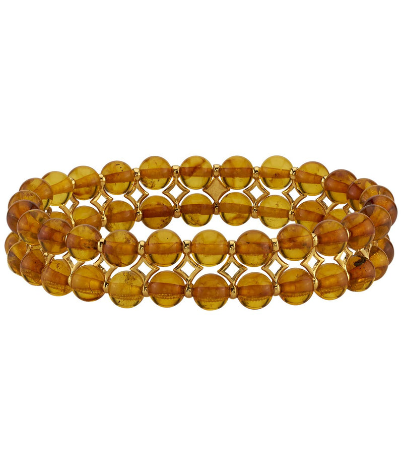 Baltic Amber Tennis Stretch Bracelet, Double Row Cognac Color