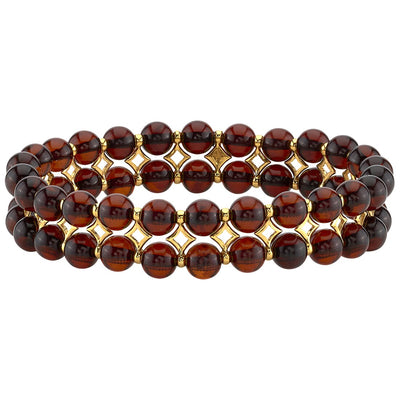 Baltic Amber Tennis Stretch Bracelet, Double Row Dark Cherry Color