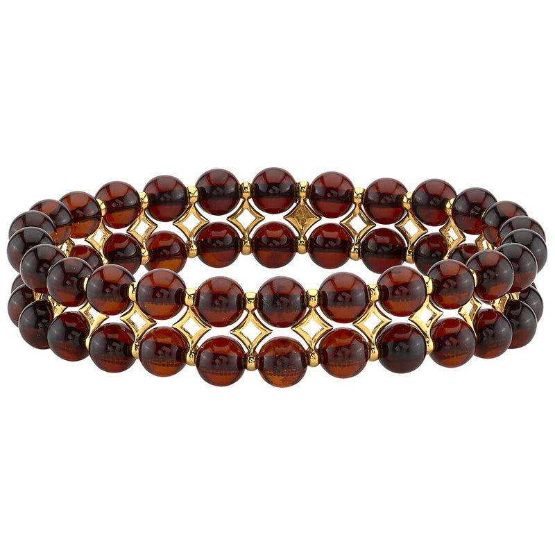 Baltic Amber Tennis Stretch Bracelet, Double Row Dark Cherry Color