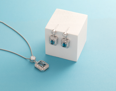 London Blue Topaz Pendant Earrings Set in Sterling Silver