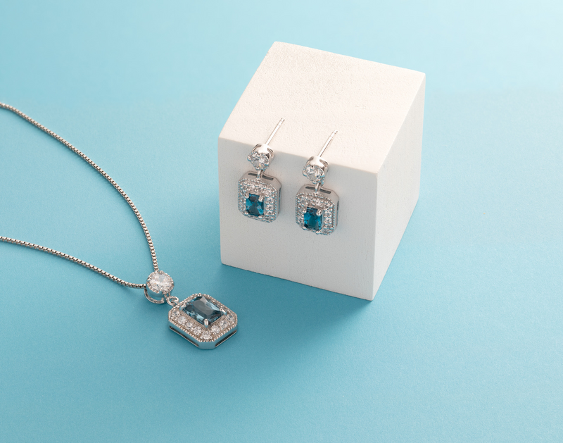 London Blue Topaz Pendant Earrings Set in Sterling Silver