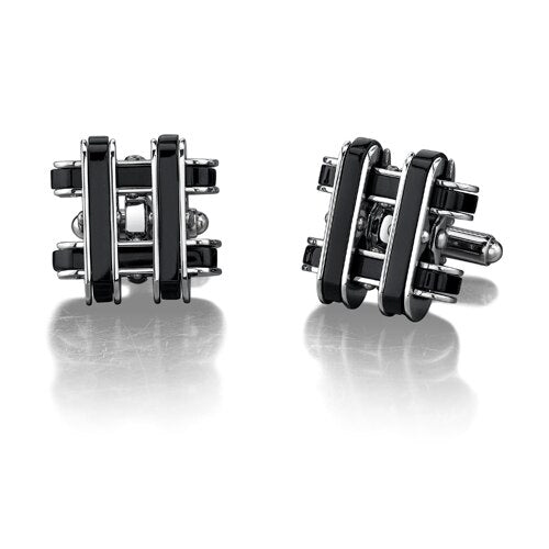 Stainless Steel Cufflinks with Black Resin Inlay Style