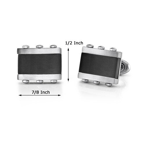 Stainless Steel Rectangular Cufflinks with Black Onyx Inlay