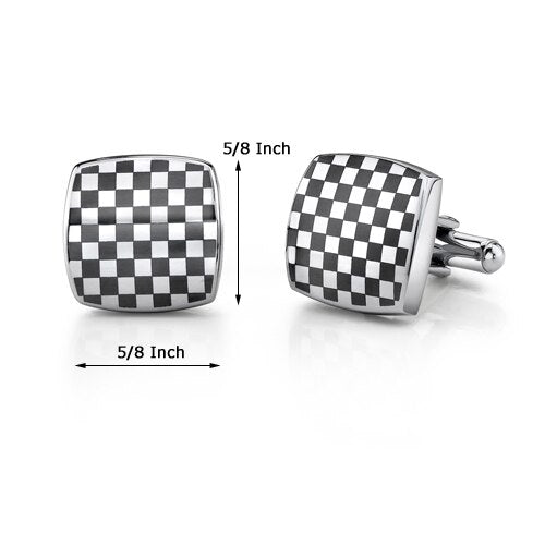 Stainless Steel Cushion Shape ChessBoard Design Cufflinks