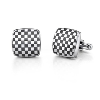 Stainless Steel Cushion Shape ChessBoard Design Cufflinks