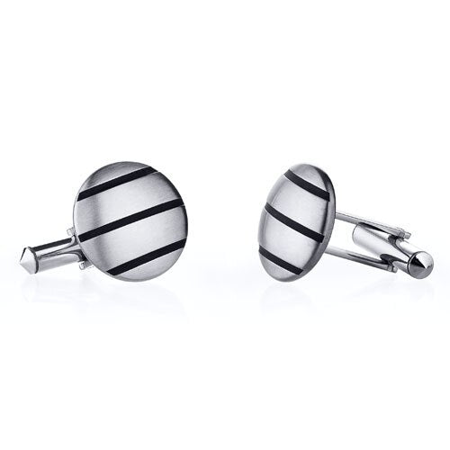 Triple Stripe Brushed Finish Titanium Cufflinks Style