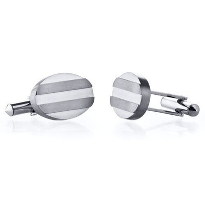 Grooved Brushed Finish Oval Titanium Cufflinks Style