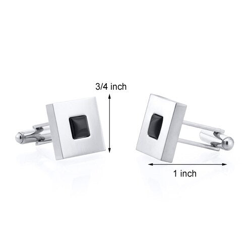 Mirror Finish Onyx Inlay Square Titanium Mens Cufflinks Style