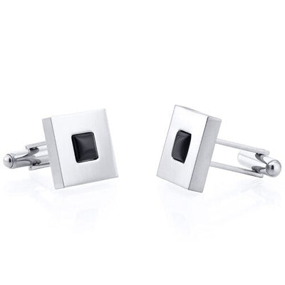 Mirror Finish Onyx Inlay Square Titanium Mens Cufflinks Style