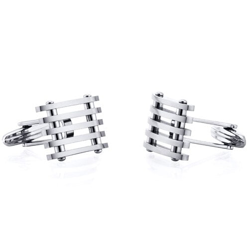 Classy Industrial Striped Design Polished Titanium Cufflinks