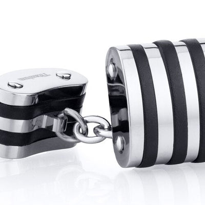 Unique Black Stripe Polished Titanium Chain Style Cufflinks