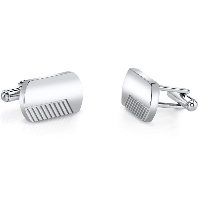 Brushed Finish Razor Cut Stainless Steel Cufflinks