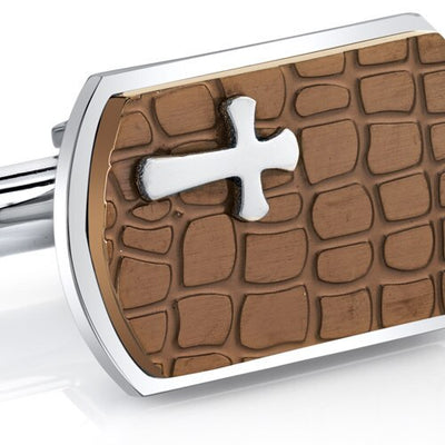 Copper Cobblestone Cross Motif Stainless Steel Cufflinks