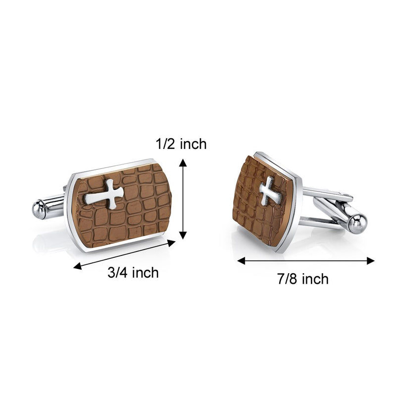 Copper Cobblestone Cross Motif Stainless Steel Cufflinks