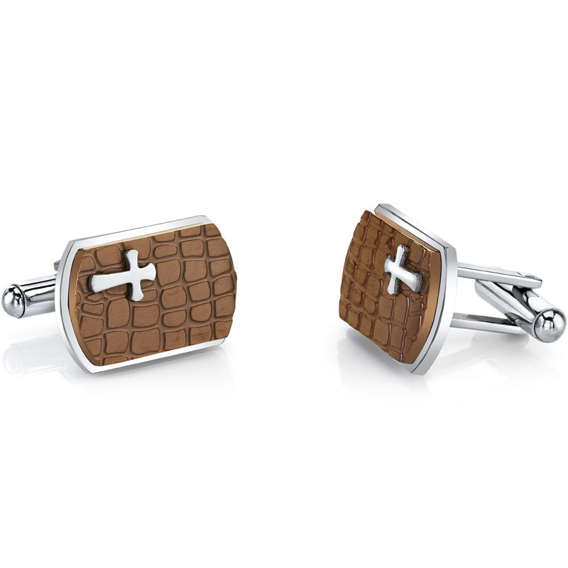 Copper Cobblestone Cross Motif Stainless Steel Cufflinks