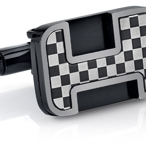 Black Base Chessboard Design Stainless Steel Cufflinks