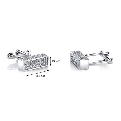 Sterling Silver Mens Bar Cufflinks with Cubic Zirconia