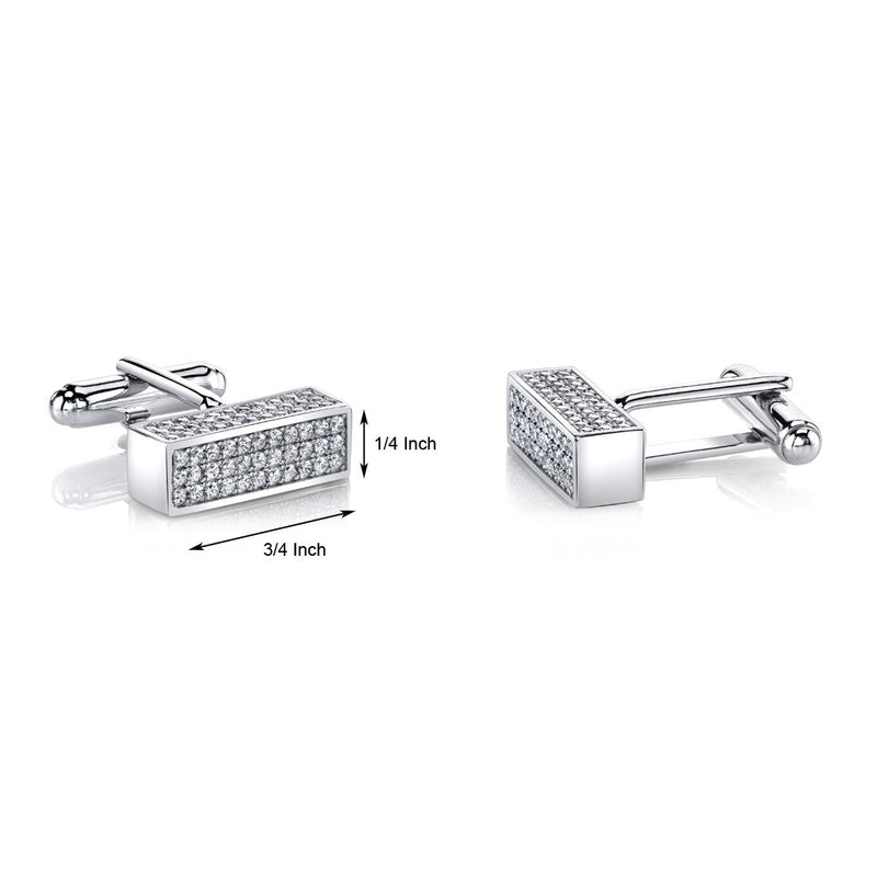 Sterling Silver Mens Bar Cufflinks with Cubic Zirconia