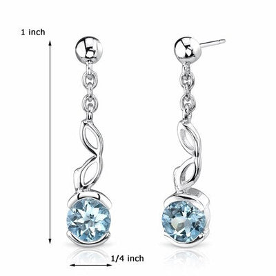 2 cts Round Cut Swiss Blue Topaz Sterling Silver Earrings