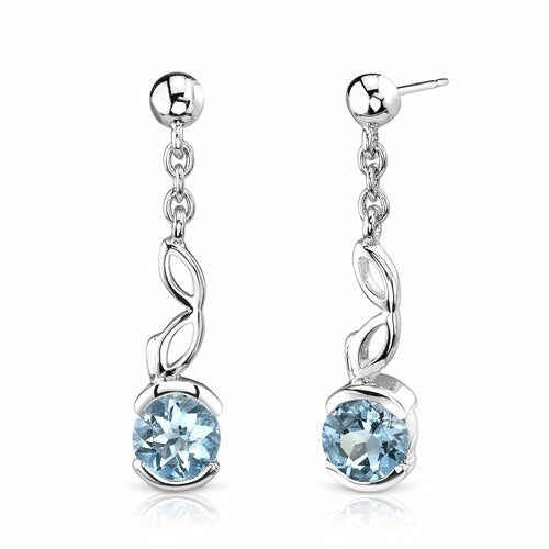 2 cts Round Cut Swiss Blue Topaz Sterling Silver Earrings