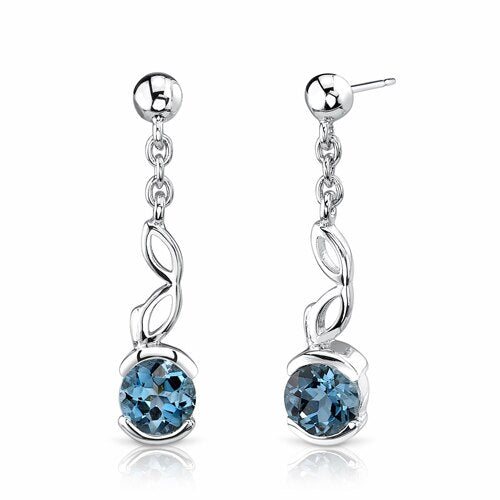 2 cts Round Cut London Blue Topaz Sterling Silver Earrings