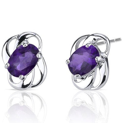 Amethyst Earrings Sterling Silver Oval Shape 1.5 Carats