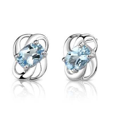 Swiss Blue Topaz Earrings Sterling Silver Oval Shape 2 Carats