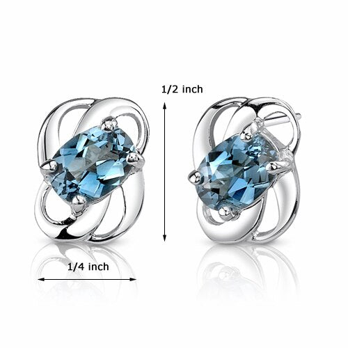 2 cts Oval Cut London Blue Topaz Sterling Silver Earrings