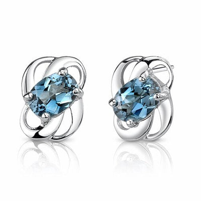 2 cts Oval Cut London Blue Topaz Sterling Silver Earrings