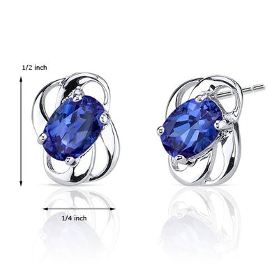 Blue Sapphire Earrings Sterling Silver Oval Shape 2 Carats