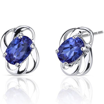 Blue Sapphire Earrings Sterling Silver Oval Shape 2 Carats