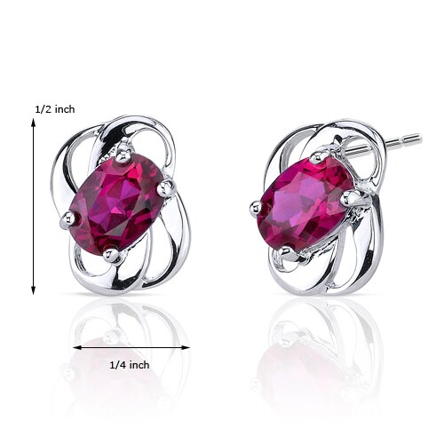 Ruby Earrings Sterling Silver 2 Carats Oval Shape