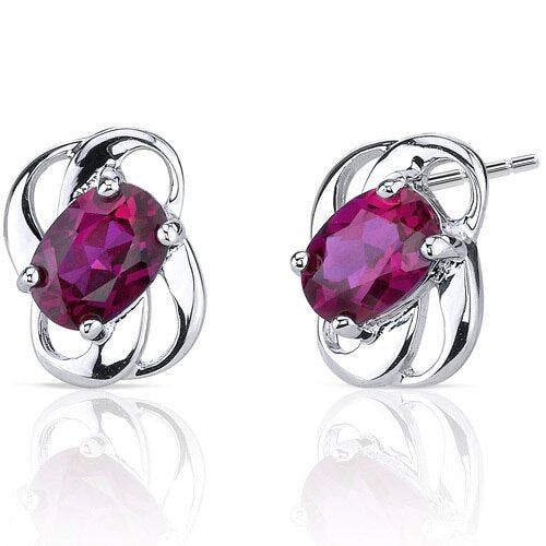 Ruby Earrings Sterling Silver 2 Carats Oval Shape