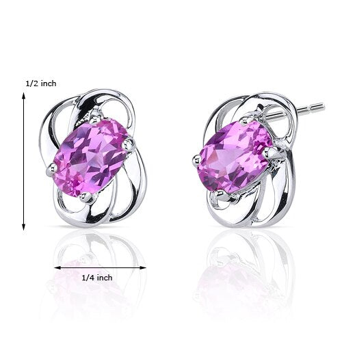 Pink Sapphire Earrings Sterling Silver Oval Shape 2 Carats